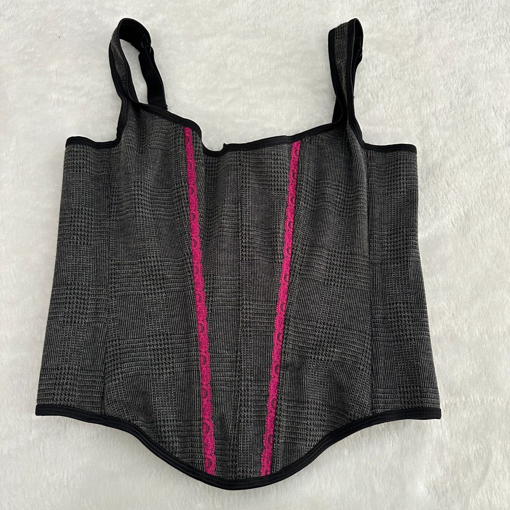 Fredricks of Hollywood Corset Gray Women's Size 36 Pink Lace Vintage Y2K